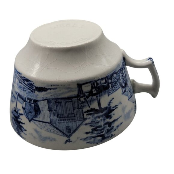 Wood & Sons Teacup & Saucer Blue Transferware Old Sturbridge Village Vintage - Picture 5 of 16